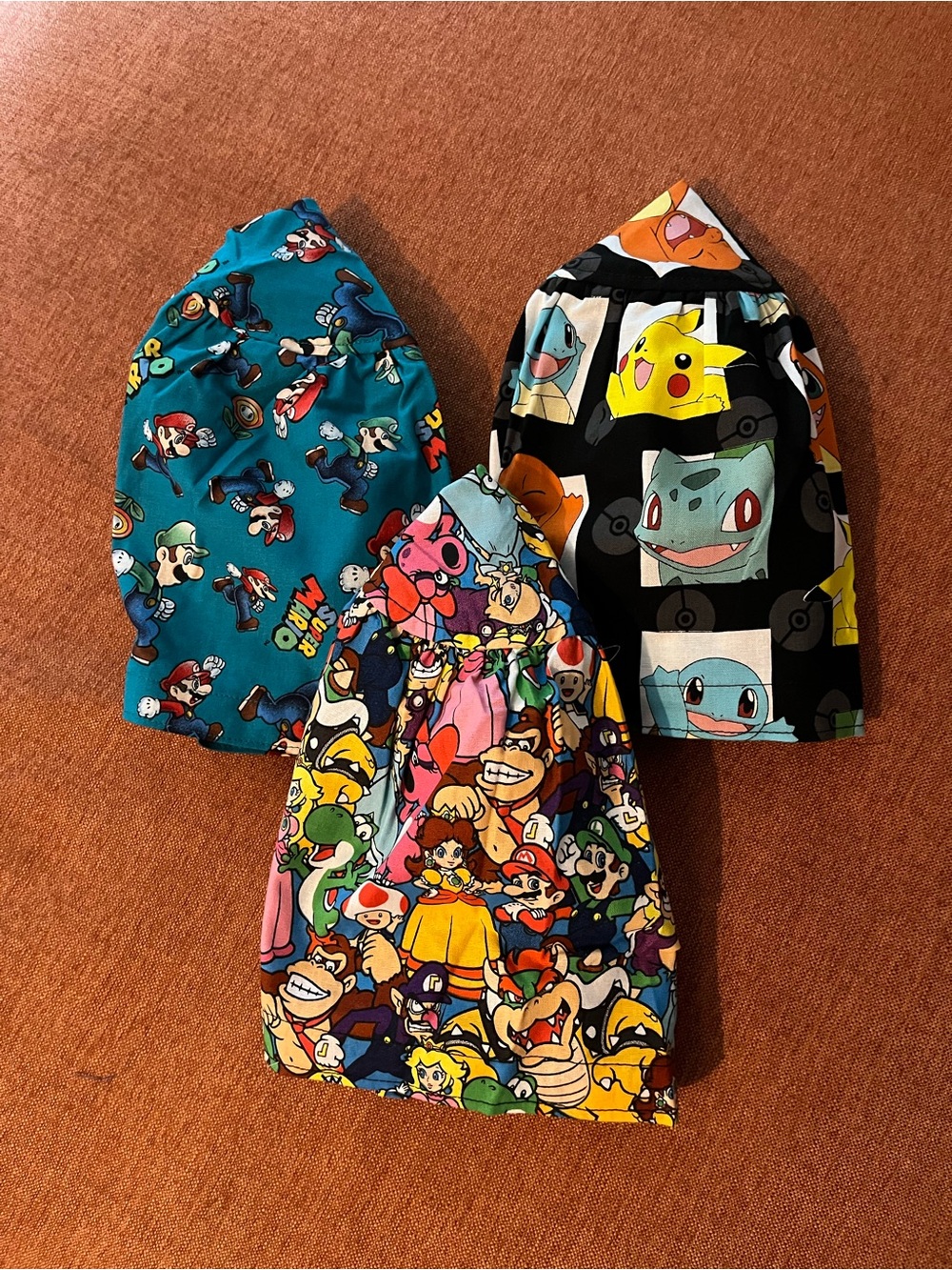 Bundle of 3 New Handmade Euro Style Scrub Hats. Pokémon and Super Mario